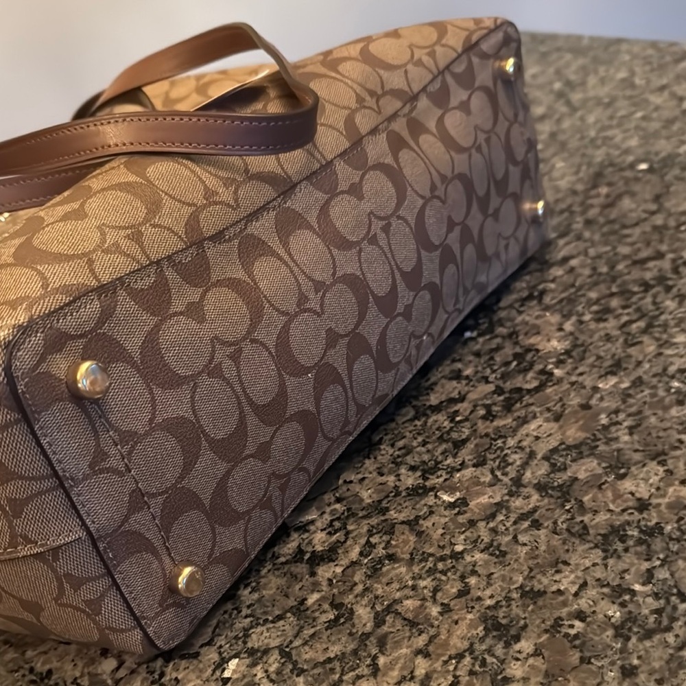 Coach large Avenue Brown coated canvas Monogram Tote Bag with Gold Hardware NWT - Picture 10 of 16